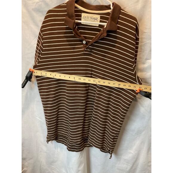 Old Navy Men’s XL Polo Shirt Brown Tan Stripes Short Sleeve Retro Cotton - Picture 7 of 8